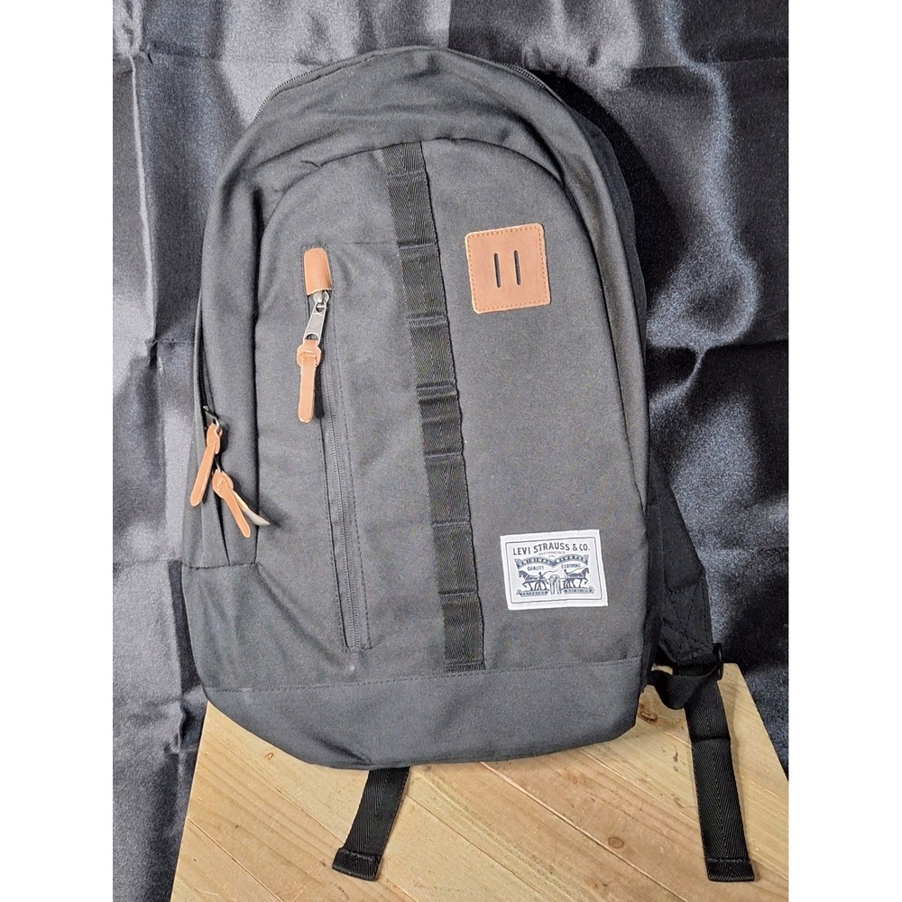 Levis Strauss & Co Black Canvas Laptop Backpack Heritage Two Horse Patch Bag